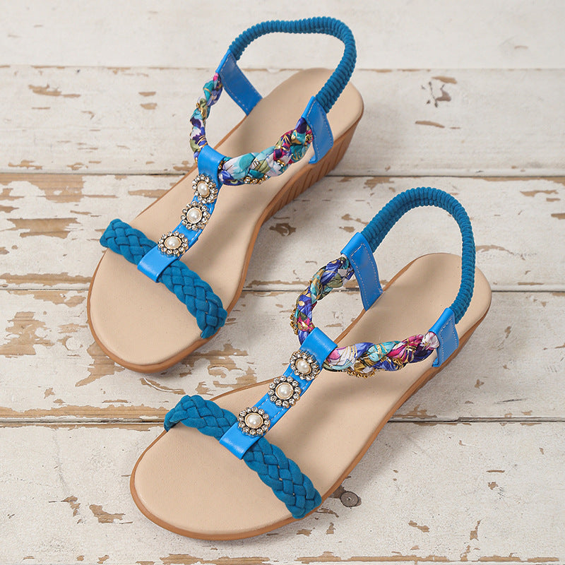 Sandalias Bohemias Trenzadas Zapatos de Playa de Verano para Mujer