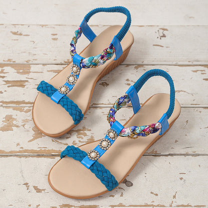 Sandalias Bohemias Trenzadas Zapatos de Playa de Verano para Mujer