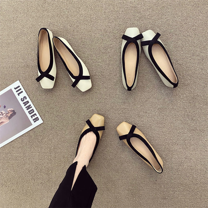 Zapatos planos con punta cuadrada estilo clásico francés para mujer