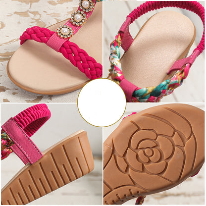 Sandalias Bohemias Trenzadas Zapatos de Playa de Verano para Mujer