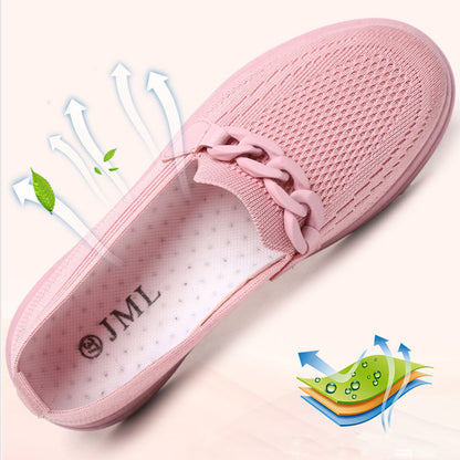 Zapatos planos de cadena para mujer, sin cordones, puntera redonda, cómodos