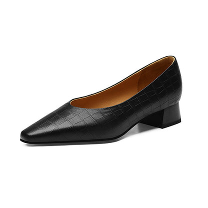 Zapatos de mujer de tacón bajo grueso con punta afilada