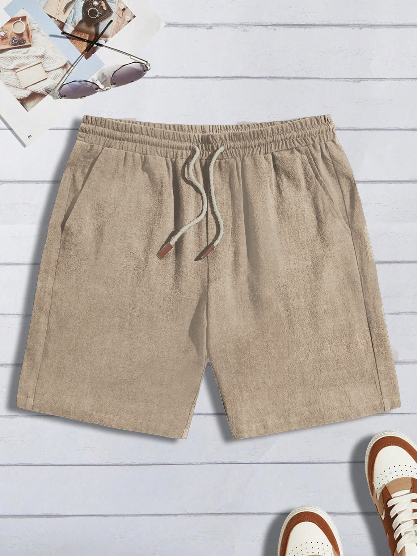 Pantalones cortos de lino finos, holgados e informales para hombre