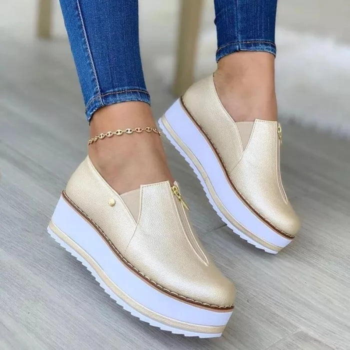 Mocasines de plataforma sin cordones con cremallera para mujer