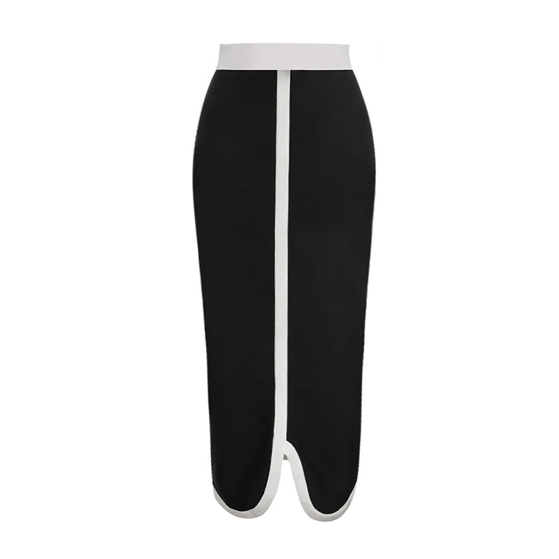 Traje de baño de una pieza con lazo color block en blanco y negro y top tubo irregular para mujer