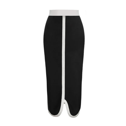 Traje de baño de una pieza con lazo color block en blanco y negro y top tubo irregular para mujer