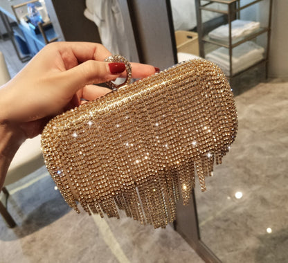 Bolso de mano de señora con flecos de diamantes brillantes, bolso de fiesta nocturna, bolso de novia, bandolera.