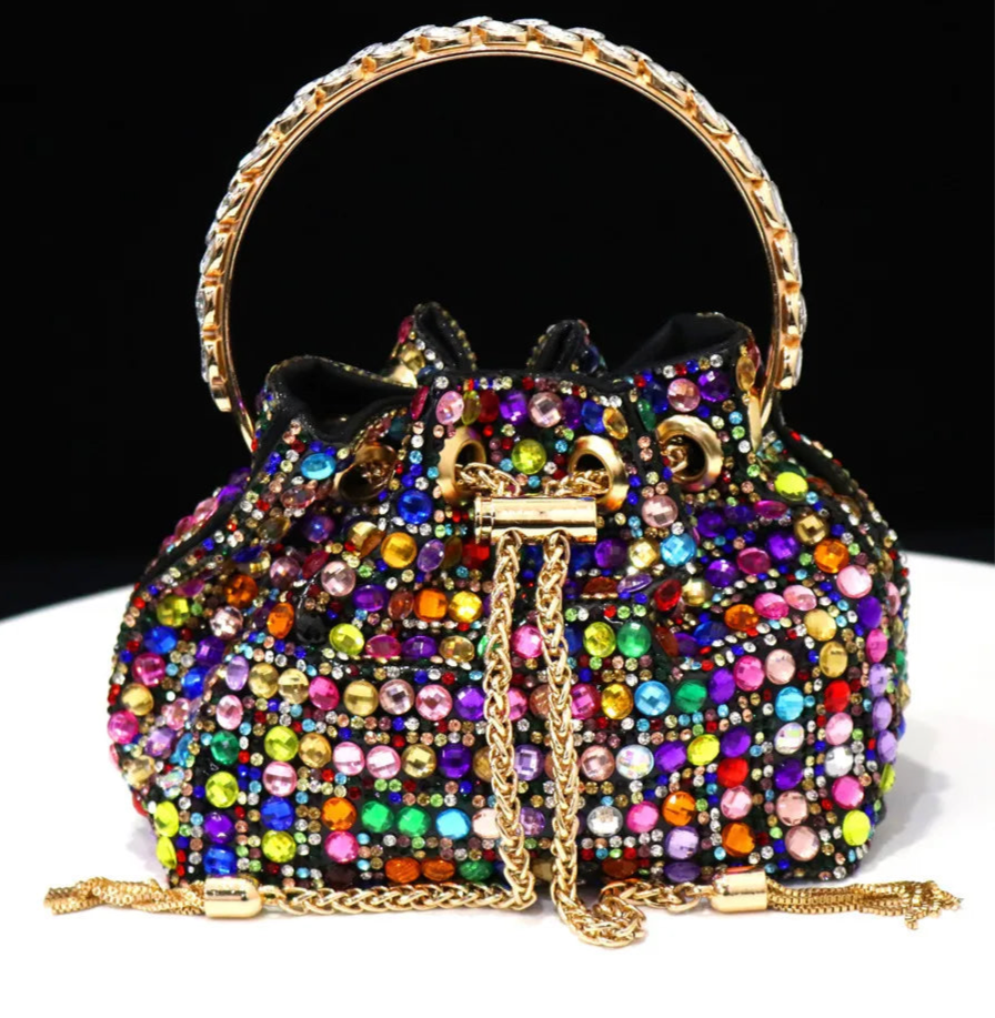 Elegant Rhinestone Evening Bag Bucket Design