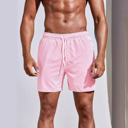 Men's 3D Striped Print Shorts Summer Casual Lightweight Beach Pants