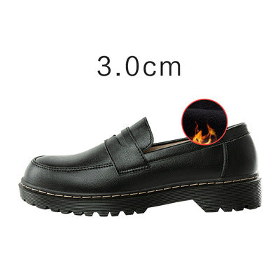 Zapatos de piel de tacón bajo y grueso de punta redonda para mujer