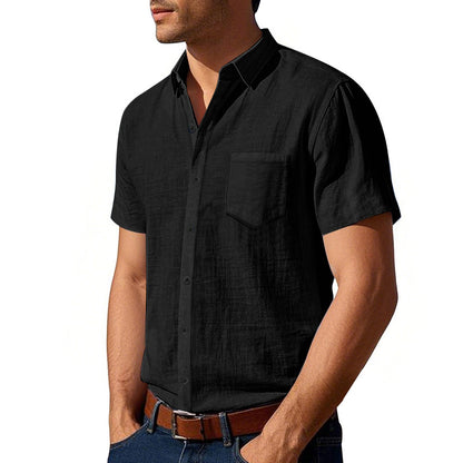 Camisa de lino de color liso de manga corta para hombre