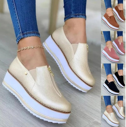 Mocasines de plataforma sin cordones con cremallera para mujer