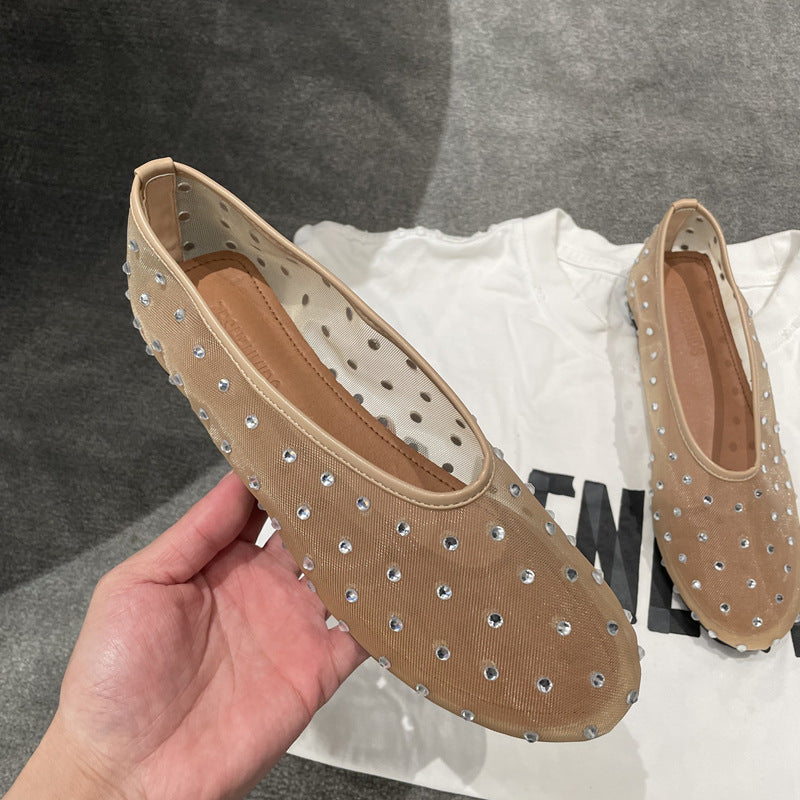Zapatos de mujer Mary Jane con puntera redonda y pedrería a la moda