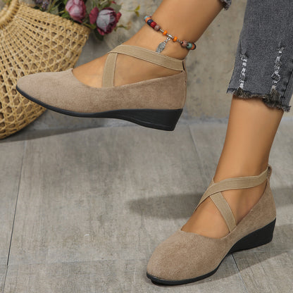 Zapatos deportivos casuales con cuña y punta para mujer