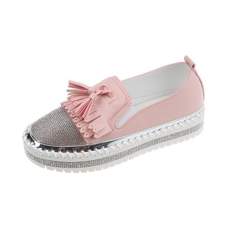 Zapatos de Plataforma de Cuero Sintético con Diamantes de Imitación de Poca Profundidad para Mujer