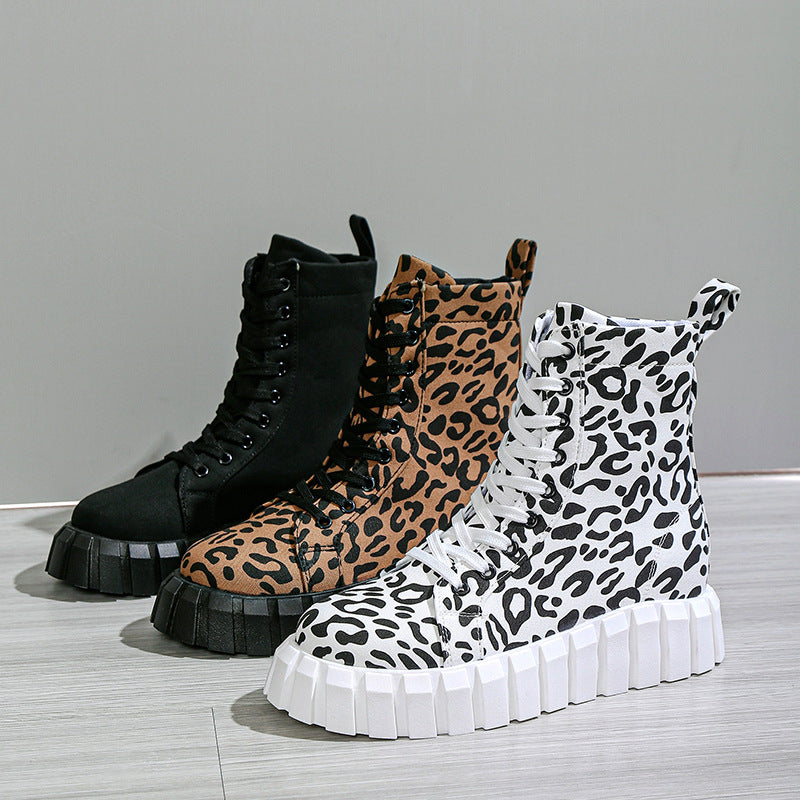 Botas de plataforma de mujer con estampado de leopardo