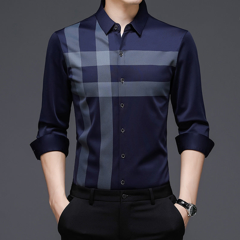 Camisa de hombre de manga larga de negocios, elástica, transpirable y que no necesita planchado