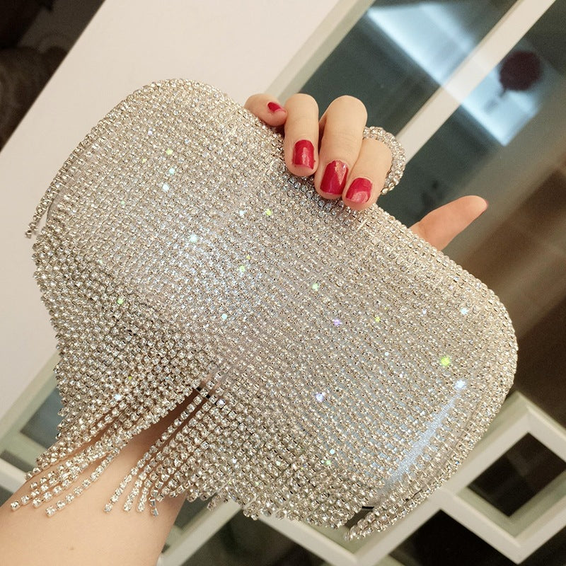 Bolso de mano de señora con flecos de diamantes brillantes, bolso de fiesta nocturna, bolso de novia, bandolera.