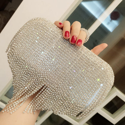 Bolso de mano de señora con flecos de diamantes brillantes, bolso de fiesta nocturna, bolso de novia, bandolera.