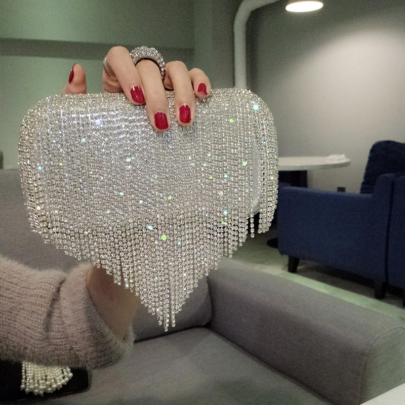 Bolso de mano de señora con flecos de diamantes brillantes, bolso de fiesta nocturna, bolso de novia, bandolera.