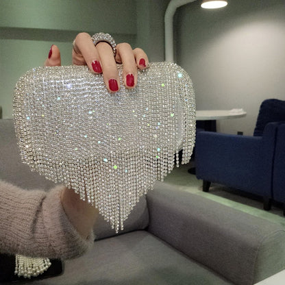 Bolso de mano de señora con flecos de diamantes brillantes, bolso de fiesta nocturna, bolso de novia, bandolera.