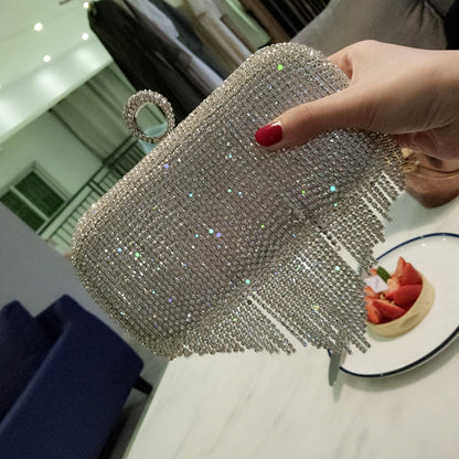 Bolso de mano de señora con flecos de diamantes brillantes, bolso de fiesta nocturna, bolso de novia, bandolera.
