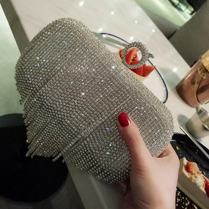 Bolso de mano de señora con flecos de diamantes brillantes, bolso de fiesta nocturna, bolso de novia, bandolera.