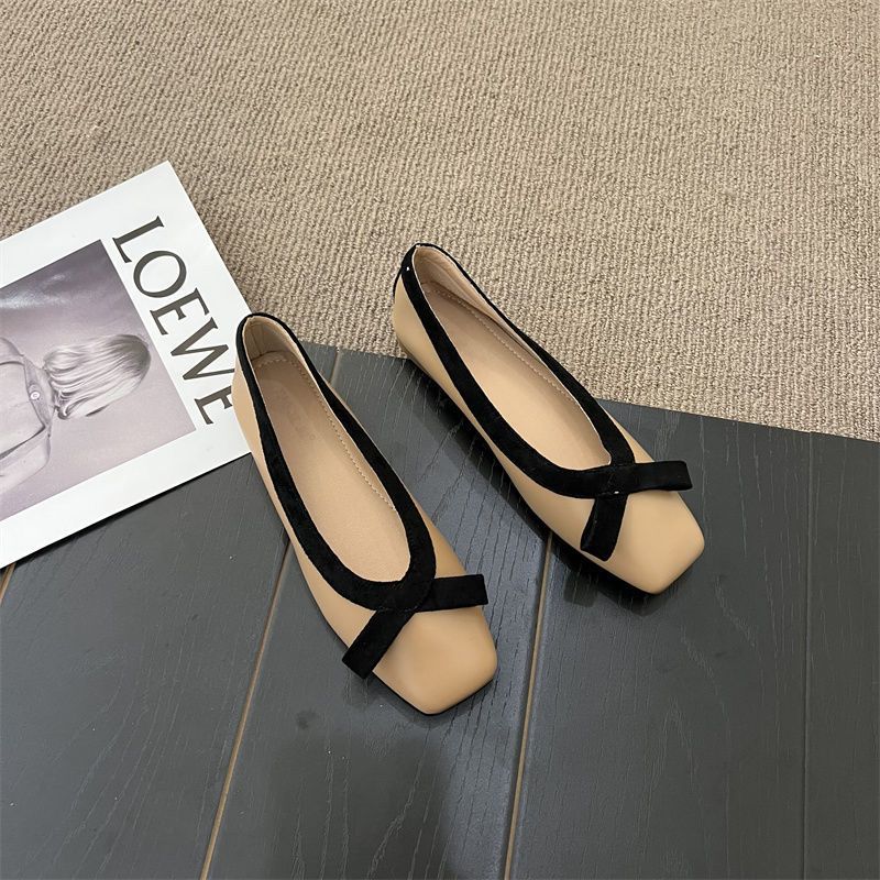 Zapatos planos con punta cuadrada estilo clásico francés para mujer
