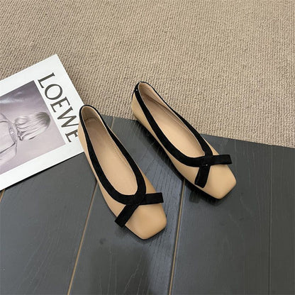 Zapatos planos con punta cuadrada estilo clásico francés para mujer