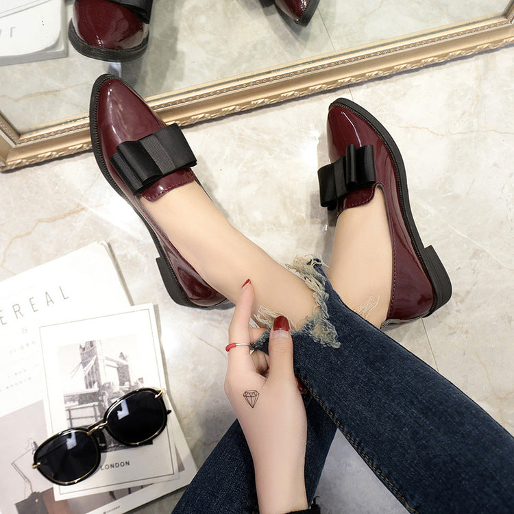 Zapatos planos para mujer Mocasines con lazo Zapatos planos para mujer Bailarinas de punta Zapatos de charol elegantes con tacón bajo para mujer