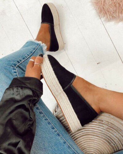 Zapatos de plataforma de cáñamo para mujer, mocasines sin cordones para niña