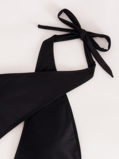 Traje de baño de una pieza para mujer con tirantes cruzados y color liso