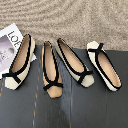 Zapatos planos con punta cuadrada estilo clásico francés para mujer