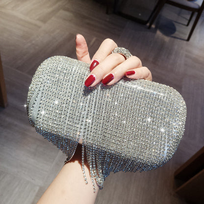 Bolso de mano de señora con flecos de diamantes brillantes, bolso de fiesta nocturna, bolso de novia, bandolera.