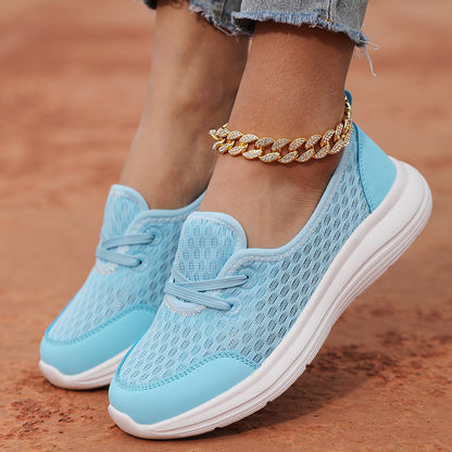 Zapatillas Deportivas de Malla con Cordones para Mujer, Calzado Plano Cómodo y Liso