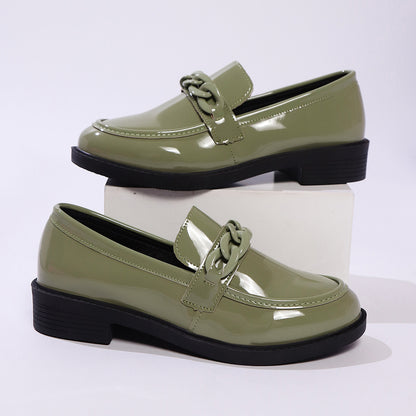 Zapatos de cuero de tacón bajo con suela gruesa para mujer