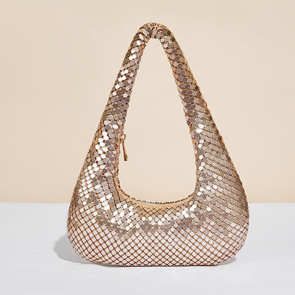 Bolso de mano dorado metálico a la moda - Elegante bolso de noche de axila para mujer para fiestas, bailes de graduación y ocasiones especiales
