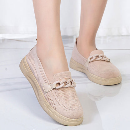 Zapatos planos de cadena para mujer, sin cordones, puntera redonda, cómodos