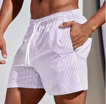 Men's 3D Striped Print Shorts Summer Casual Lightweight Beach Pants