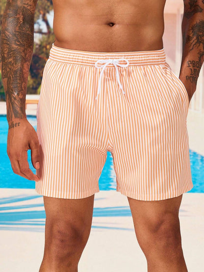 Men's 3D Striped Print Shorts Summer Casual Lightweight Beach Pants