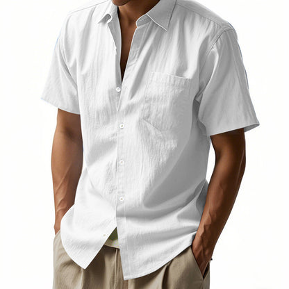 Camisa de lino de color liso de manga corta para hombre