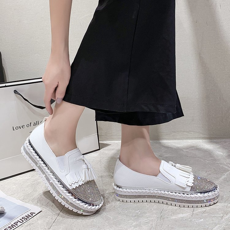 Zapatos de Plataforma de Cuero Sintético con Diamantes de Imitación de Poca Profundidad para Mujer