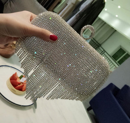 Bolso de mano de señora con flecos de diamantes brillantes, bolso de fiesta nocturna, bolso de novia, bandolera.