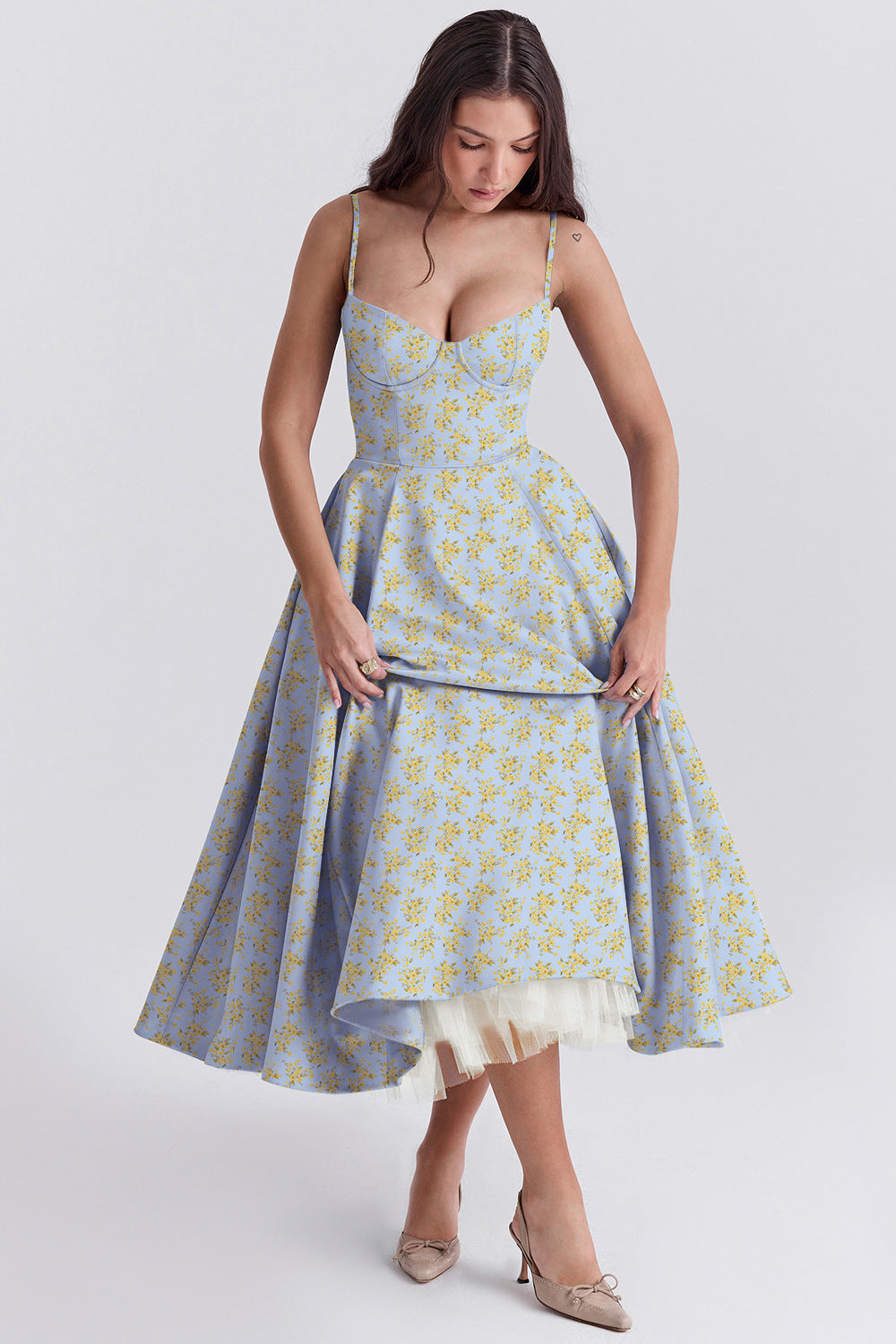 Vestido lencero doble capa de malla para mujer
