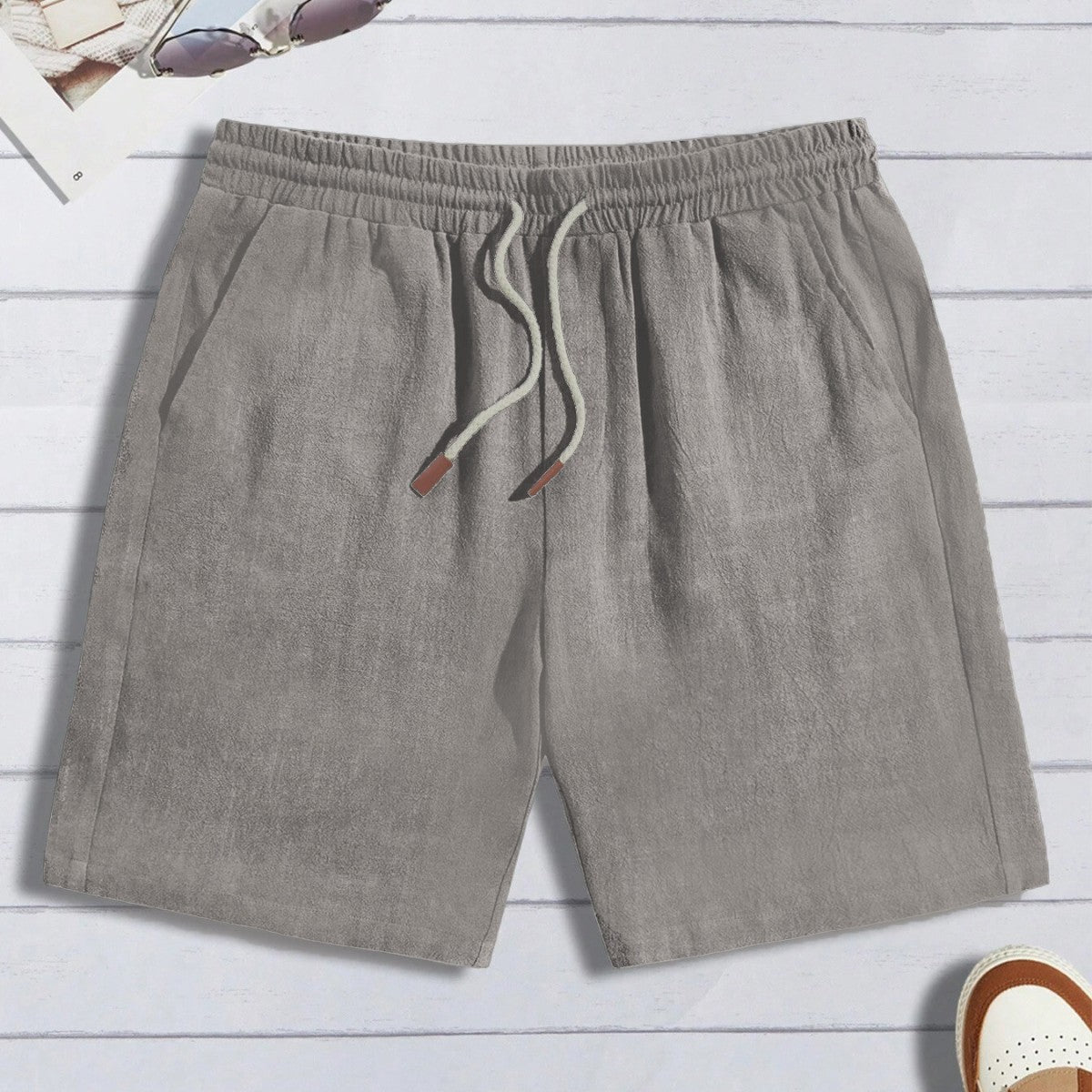 Pantalones cortos de lino finos, holgados e informales para hombre