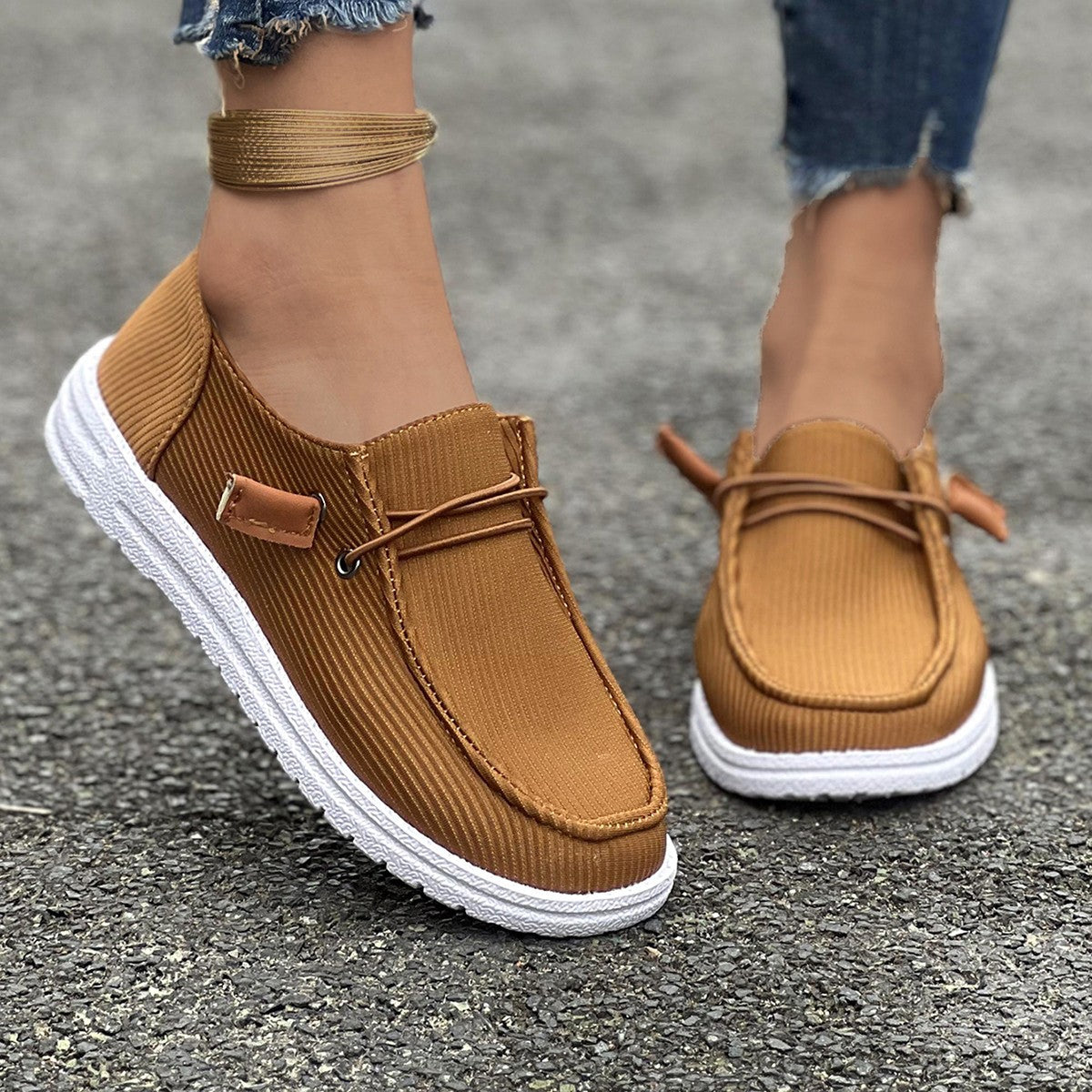 Zapatillas planas sin cordones informales para mujer, mocasines de color liso, zapatos perezosos