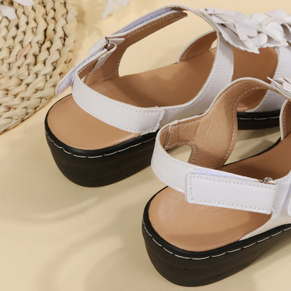 Sandalias de cuña de verano con velcro y flores para mujer