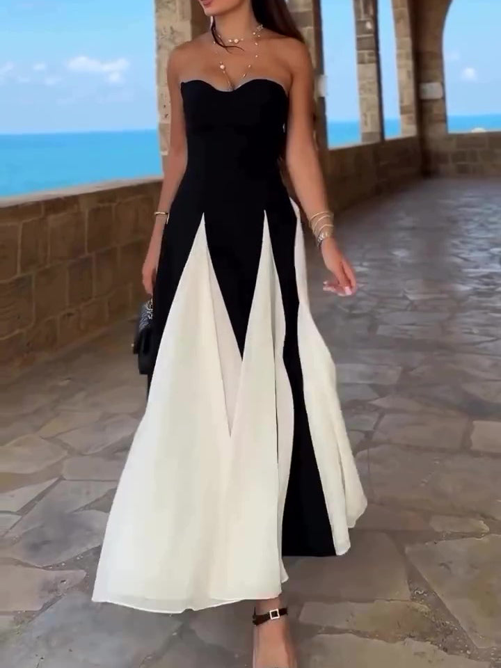 Vestido Tubo Contraste Blanco y Negro