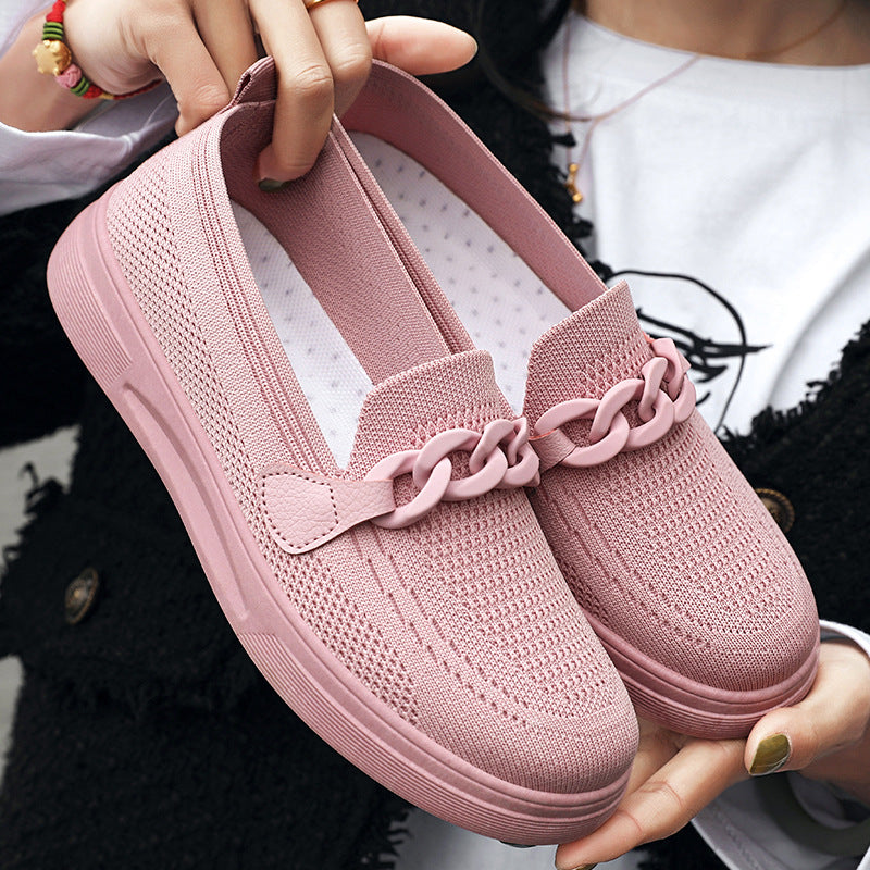 Zapatos planos de cadena para mujer, sin cordones, puntera redonda, cómodos