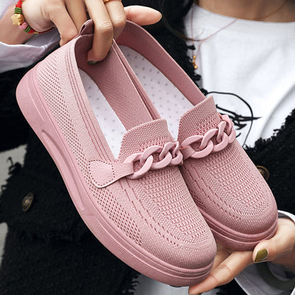 Zapatos planos de cadena para mujer, sin cordones, puntera redonda, cómodos